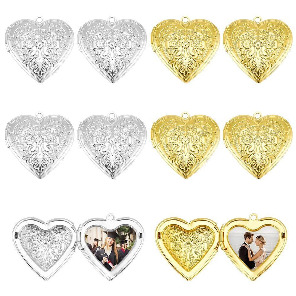 4617 12Pcs 2 Colors Heart Locket Pendants Heart with Flower Photo Frame